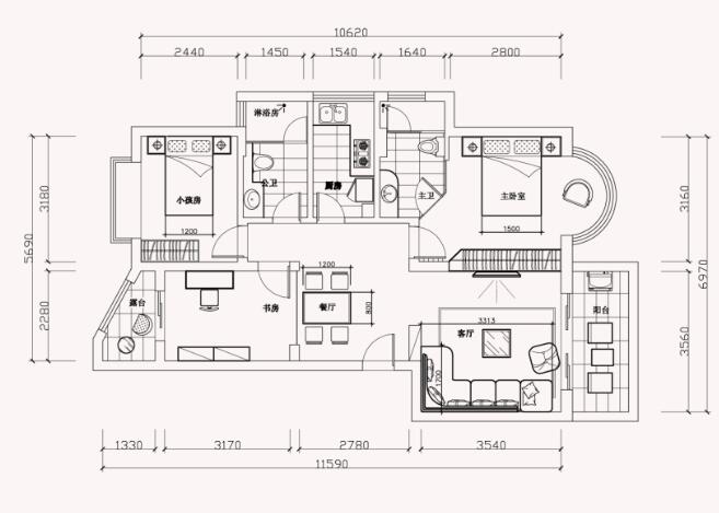 [深圳]现代风格浅色调样板房室内设计施工图（含效果图...-1