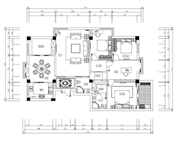 [深圳]欧式风格四居室住宅空间施工图(含效果图)-1