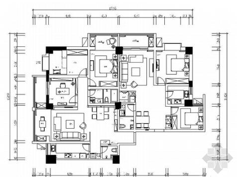 146平现代简约风格五居室样板间CAD装修施工图（含全套软...-1