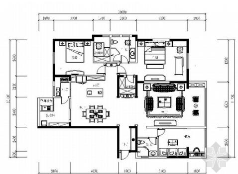 [成都]独特现代美式三居室样板间CAD装修施工图（含软装...-1