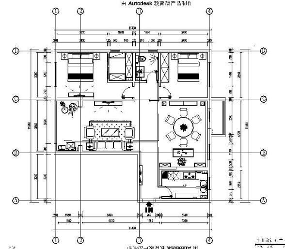 [湖北]中式风格两居室住宅室内施工图-1