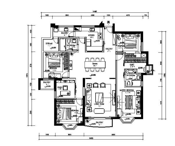 中式风格大型住宅板间设计CAD施工图（含效果图）-1