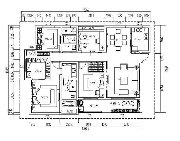 中式风格样板房设计全套CAD施工图（含效果图）-1