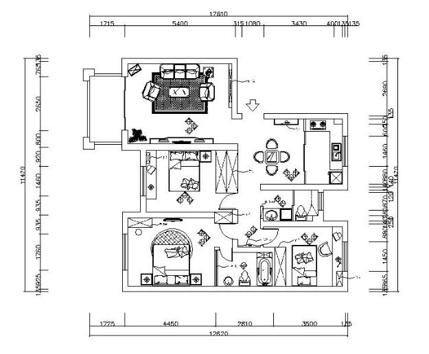 现代风格米粉色样板房设计CAD施工图（附效果图）-1