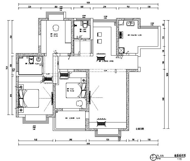 蝴蝶湾美式三居室样板房设计施工图（附效果图）-1