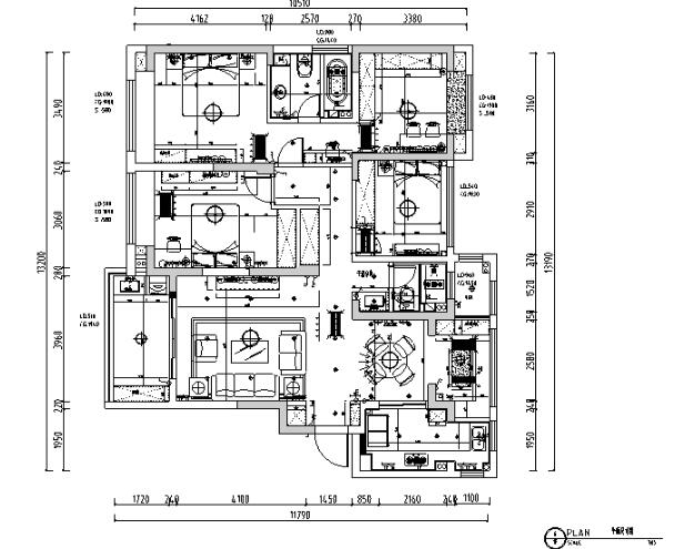 绿地华尔道名邸美式三居室样板房设计施工图（附效果图...-1
