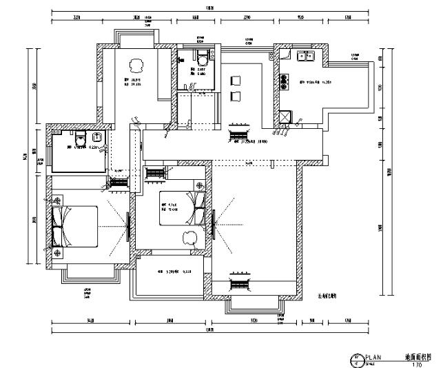 蝴蝶湾美式三居室样板房设计施工图（附效果图）-1