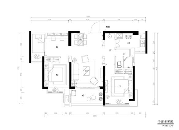 地中海风格三居室全套施工图设计（附效果图+3D模型）-1