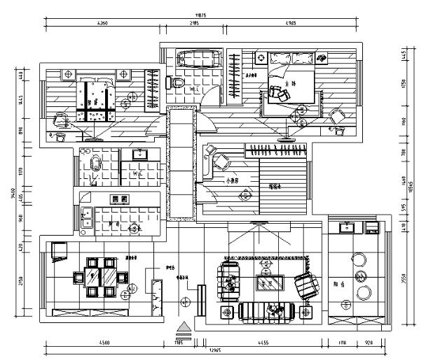 现代风格三居室住宅设计施工图（附效果图）-1