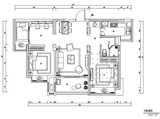 东部现代城三居室样板房设计施工图（附效果图）-1