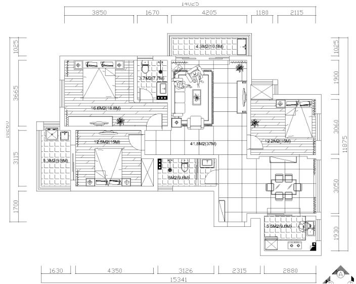 简欧风格三居室施工图设计（附效果图）-1