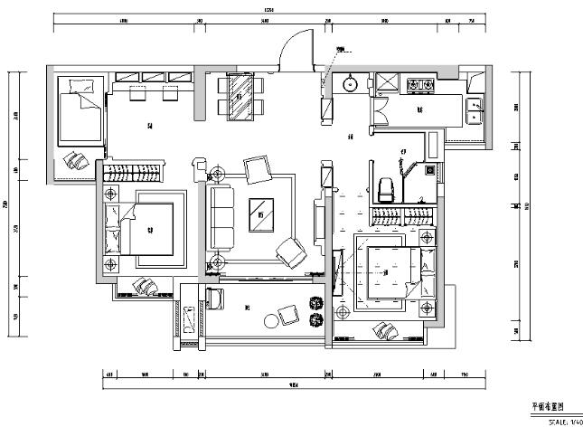 地中海风格三居室住宅设计施工图（附效果图+模型）-1