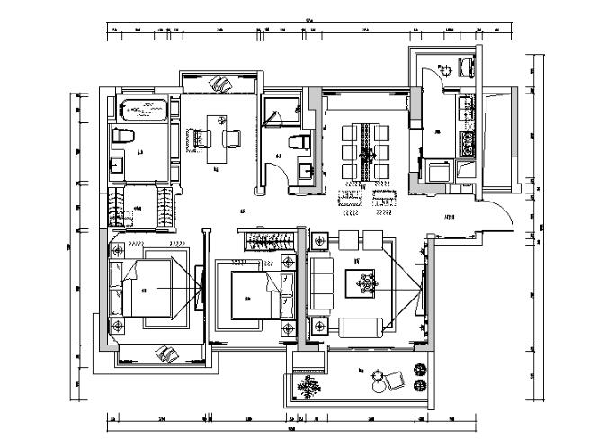 古典风格三居室住宅设计施工图（附效果图+模型）-1