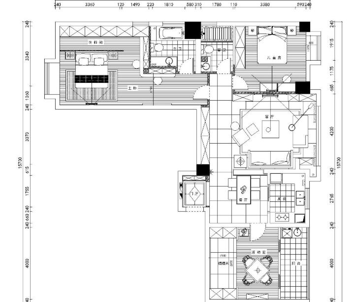 后现代风格三居室施工图设计（附效果图）-1