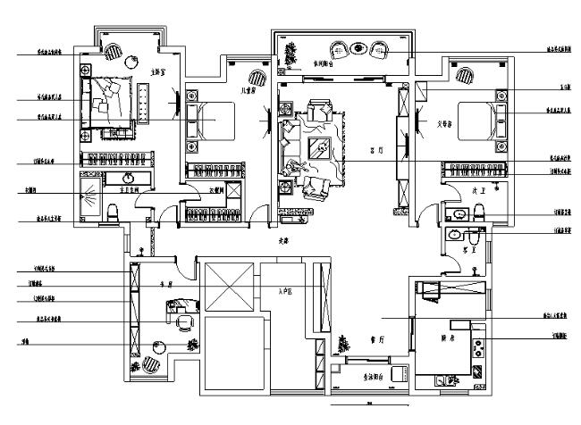 美式风格四居室住宅设计施工图（附效果图）-1