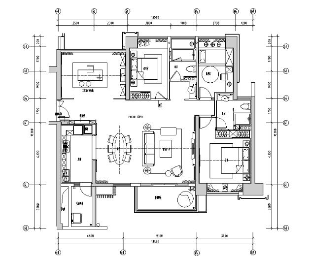 壹方中心6A户型住宅设计施工图（附效果图+物料图+软装清...-1