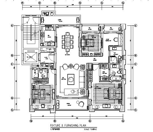 深圳前海时代C户型样板房设计施工图（附效果图）-1