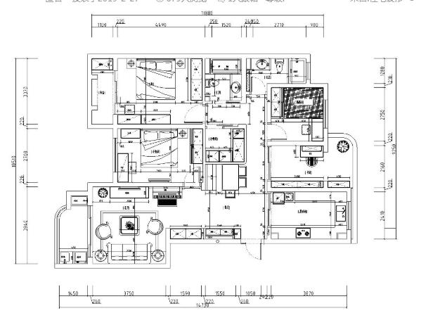 四室两厅室内施工图设计(现代田园风格)-1
