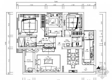 [原创]简约温馨的三室两厅家装施工图（含效果图）-1