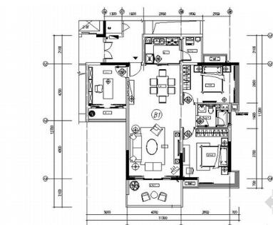 [上海]现代舒适小户型2居室室内设计CAD图-1