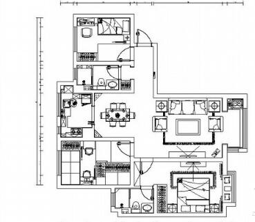 [石家庄]现代温馨88平米三室两厅住宅CAD施工图-1