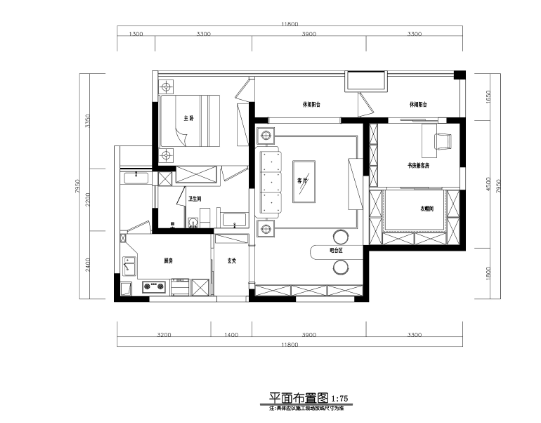现代风格两居室住宅装修施工图+效果图-1