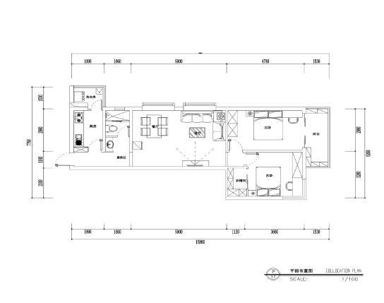 地中海风格两居室住宅装修施工图+效果图-1