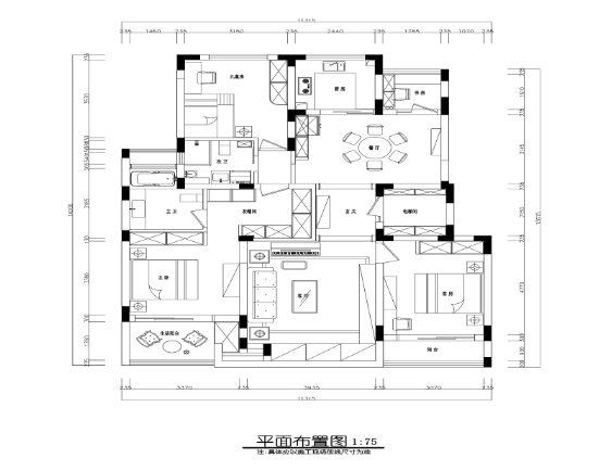 美式风格三居室住宅装修施工图+效果图-1