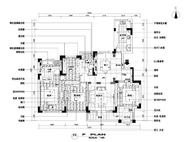 170平简欧风格两居室平层公寓施工图+效果图-1