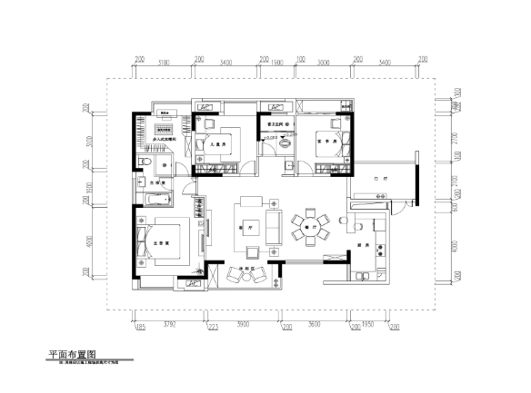 欧式风格三居室住宅装修施工图+效果图-1