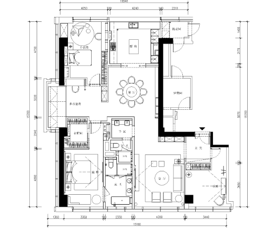 高德置地现代风格三居室住宅装修施工图-1