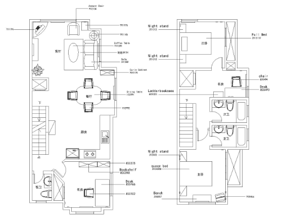 美式风格两居室住宅装修施工图+效果图-1