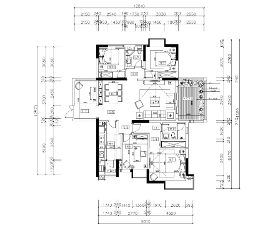 欧式风格三居室住宅装修施工图+效果图-1