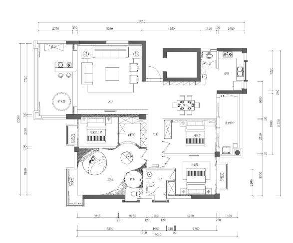 现代简约风格四居室住宅装修施工图+效果图-1