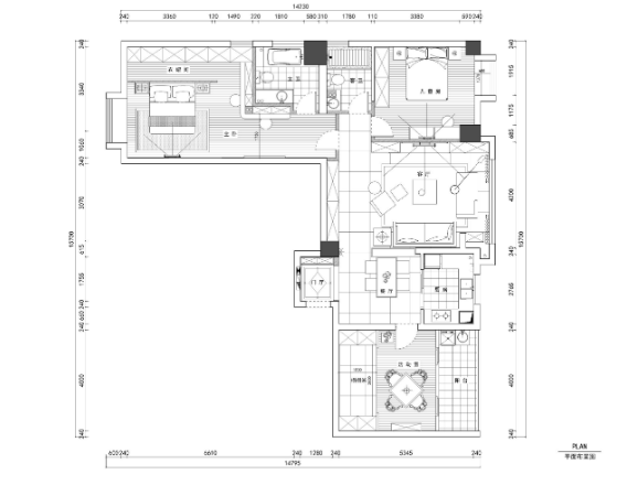 现代风格两居室住宅装修施工图+效果图-1