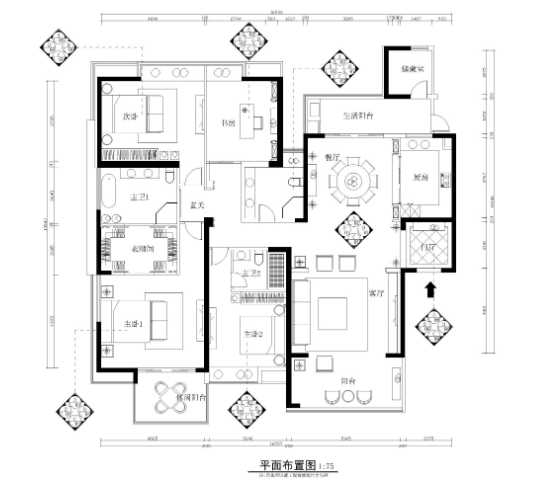 现代简约风格三居室住宅装修施工图+效果图-1