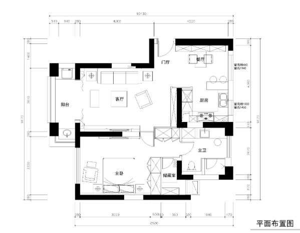 常熟89平现代奢华风格一居室公寓装修施工图-1