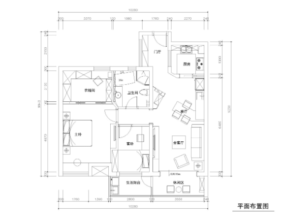 常熟98平三居室公寓装修施工图+效果图-1