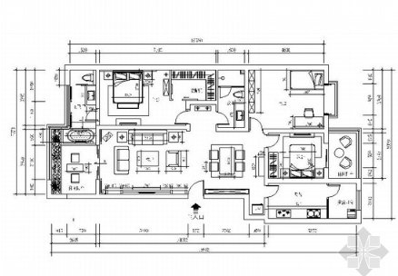 现代家装三居室装修施工图-1