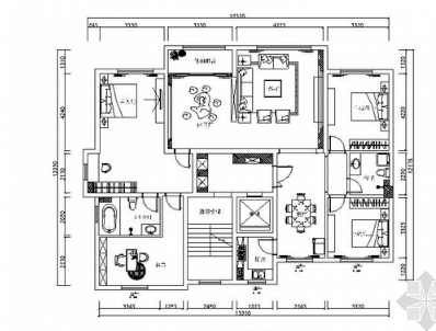 [广东]现代简约风格四居室样板间装修施工图-1