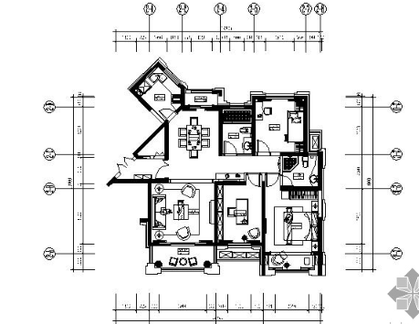 [西安]115㎡新古典三居样板房施工图（含效果）-1