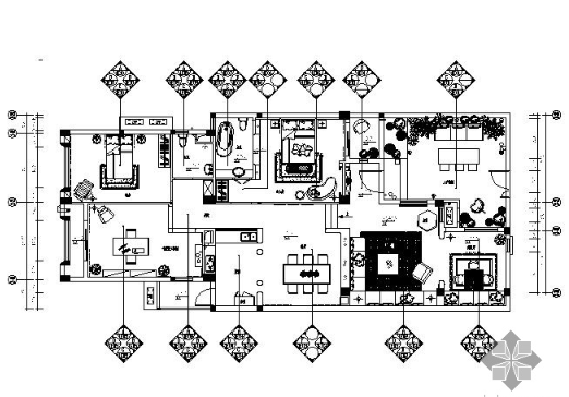 [武汉]异域风情三居室样板房施工图（含实景）-1