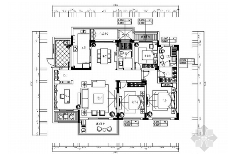 [安徽]精品典雅欧式风格三居室室内装修施工图（含效果）-1