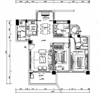 [广州]高层洋房典雅新中式风格三居室样板间装修施工图（...-1