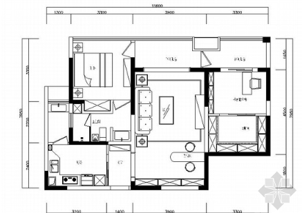 休闲简约田园风情两居室样板间CAD装修施工图（含效果及...-1