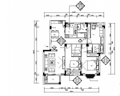 [江西]现代新中式三居室样板间CAD装修施工图（含效果）-1