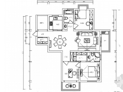 清新风情现代简约三居室样板间装修施工图（含效果）-1