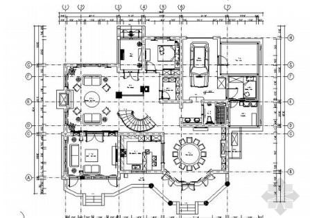 [上海]都市型别墅区美式风格两层别墅CAD装修施工图（含...-1