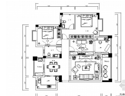 温馨简约现代风格三居室样板间室内装修施工图（含效果）-1