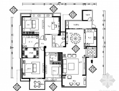 现代精致简约四居室样板间CAD装修施工图（含效果）-1